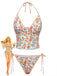 Orangefarbenes Tankini-Set mit Fruchtmuster im Stil der 1950er Jahre mit Haltertop