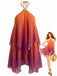 Orange 1960er Farbverlauf Halter Gestuft Chiffon Mini Kleid