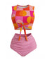 Orange 1960er Geometrisch Druck Hohe Taille Tankini Set