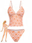 Orange 1970er Tief V-Ausschnitt Blumen Druck Tankini Set