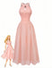 Pfirsich 1940er Halter Cutout Knopfleiste Maxi Kleid