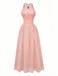Pfirsich 1940er Halter Cutout Knopfleiste Maxi Kleid