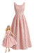 Ärmelloses, pinkfarbenes Maxikleid im Stil der 1930er Jahre mit Blumenjacquardmuster – Vintage-Kleid, Retro-Mode, Rockabilly