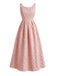 Ärmelloses, pinkfarbenes Maxikleid im Stil der 1930er Jahre mit Blumenjacquardmuster – Vintage-Kleid, Retro-Mode, Rockabilly