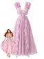 Rosa 1930er Blumen Rüschen Chiffon V-Ausschnitt Cutout Kleid