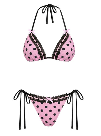 Rosa 1940er Polka Dot Spitze Bikini Set
