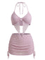 Rosa 1950er Halter Plissiertes Twist Bikini Set & Cover-Up