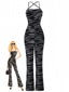 Schwarz 1930er Zebra Druck Halter Rückenfrei Jumpsuit