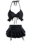 Schwarz 1950er Halter Schnürung Bikini Set & Cover Up