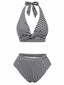 Schwarz 1950er Halter Streifen Geknotet Tankini Set