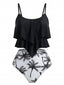 Schwarz 1950er Rüschen Palmen Tankini Set