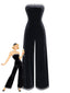 Schwarz 1950er Trägerlos Samt Strassstein Patchwork Jumpsuit