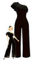 Schwarz 1980er Solide Einseitig Rüschen Jumpsuit