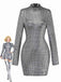 Glamouröses silbernes Minikleid mit funkelnden, quadratischen Pailletten im Stil der 1960er Jahre und Stehkragen – perfekt für Cocktailpartys und Abendveranstaltungen.