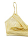 Detailaufnahme des Triangel-Bikini-Oberteils mit perlenbesetzten Trägern und metallischer Stoffstruktur.