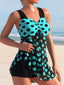 Türkis 1980er Polka Dot Netz Tankini Set