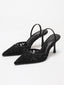 Vintage Schwarz Spitz zulaufend Spitze Slingback Pumps