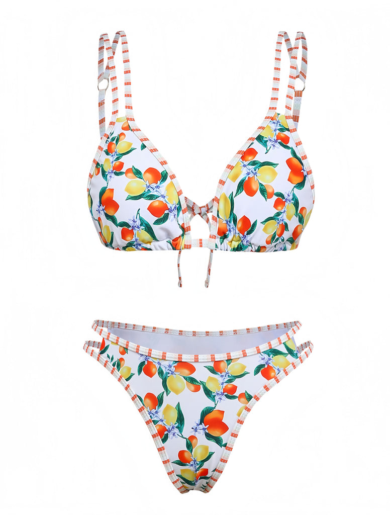 Weiß 1960er Zitrus Dreieck-Träger Bikini Set