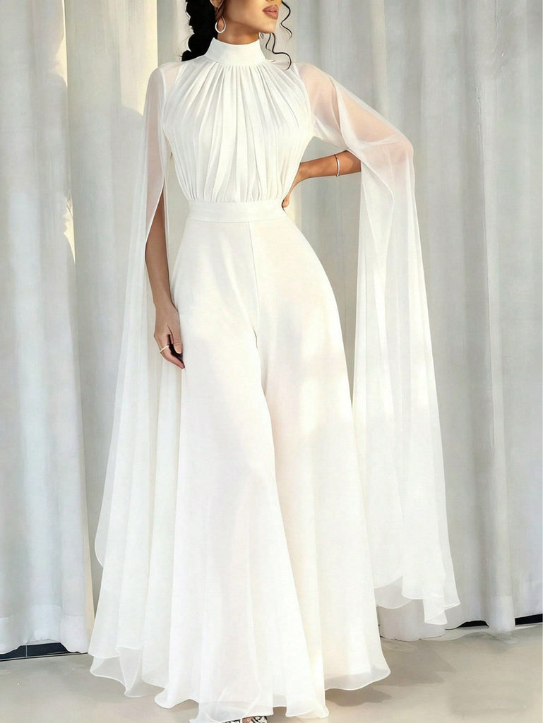 1930er Satin Langarm Rüschen Saum Gerafft Jumpsuit