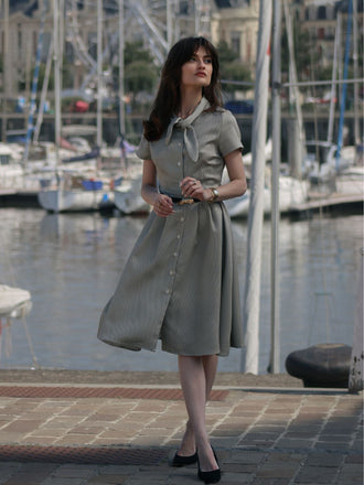 Braun 1940er Kleines Fensterkaro Plaid Kleid