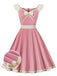 Rosafarbenes 1950er Swingkleid mit herzförmigem Kragen und Schleife