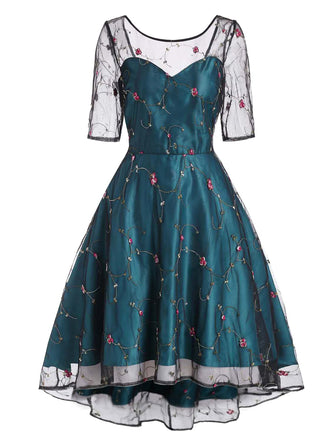 1950ER BLUMEN SPITZE KURZARM HILO KLEID