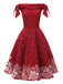 1950er Rot schulterfreies Schneeflockenkleid