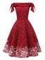 1950er Rot schulterfreies Schneeflockenkleid
