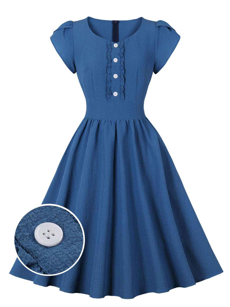 1950er Kurze Ärmel Rüschen Geknöpft Kleid