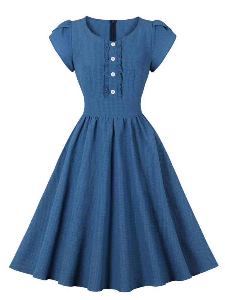 1950er Kurze Ärmel Rüschen Geknöpft Kleid
