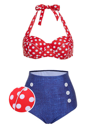 2PCS POLKA DOTS HALFTER BADEANZUG