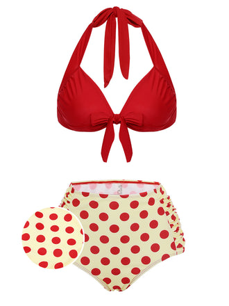 ROTE GEPUNKTE HALFTER-BIKINI-SET