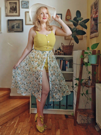 2PCS 1950ER GELB &WEISS BLUMEN KLEID