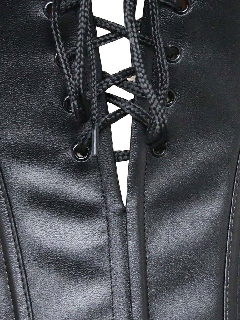 Schwarzes Steampunk-Leder-Gothic-Spitzenkorsett