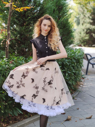 1950ER SCHWARZES SCHMETTERLINGS PATCHWORK KLEID