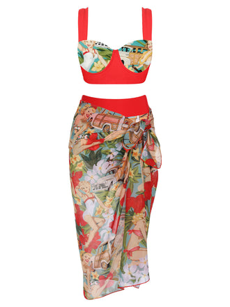 2PCS ROTER RETRO DAMEN BIKINI SATZ