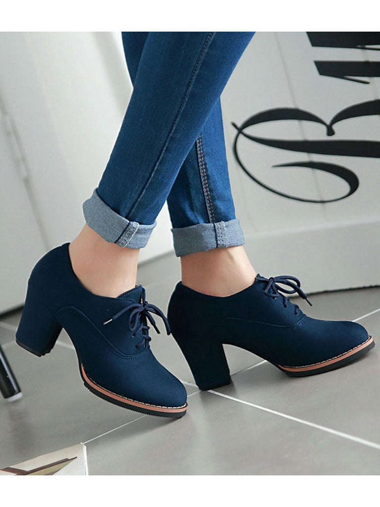 RETRO SOLIDE SCHNÜRSCHUHE MIT DICKEM ABSATZ