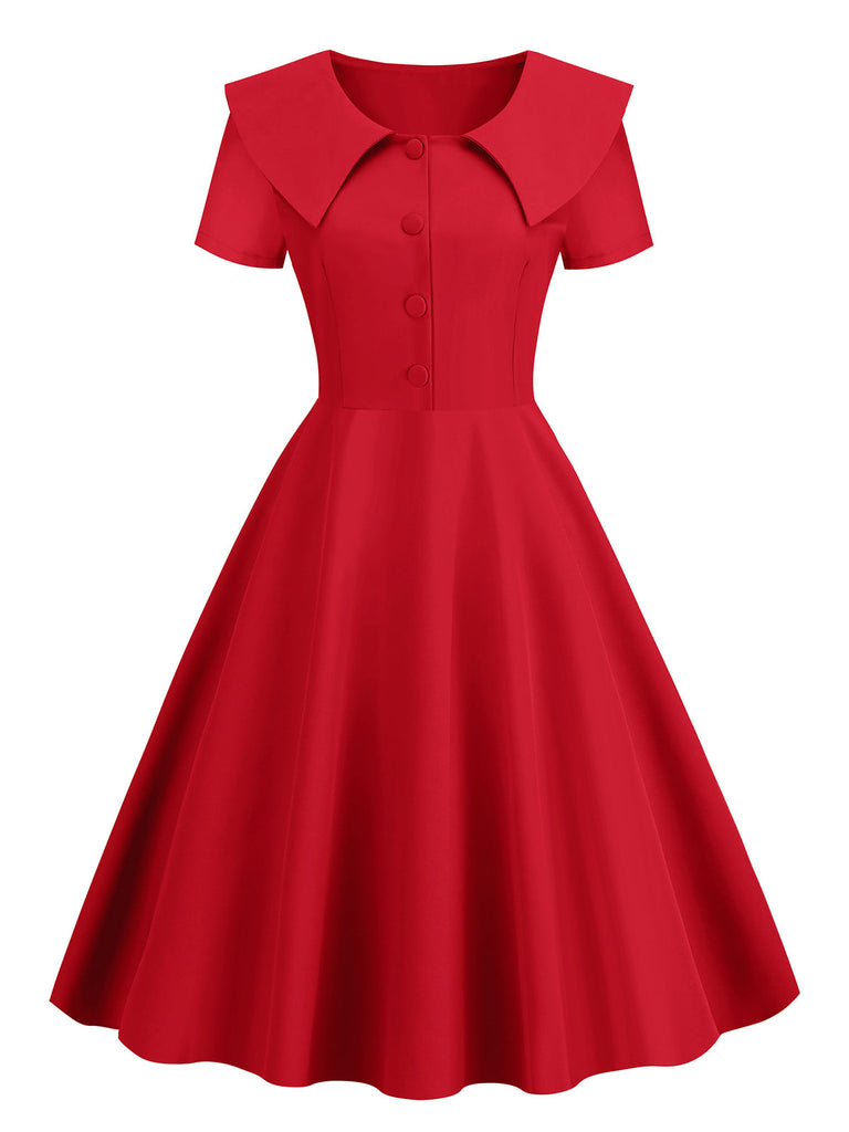 1950er Solide Revers Swing Kleid