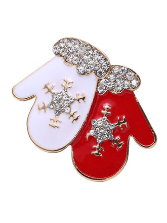 RETRO WEIHNACHTSHANDSCHUHE STRASS BROSCHE