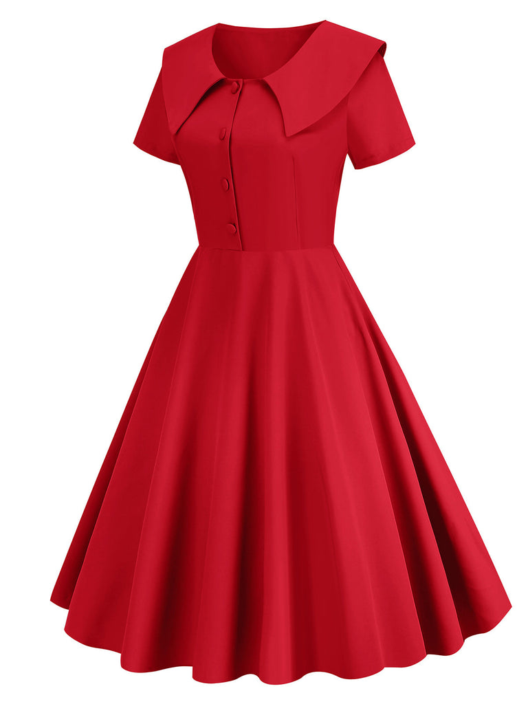 1950er Solide Revers Swing Kleid