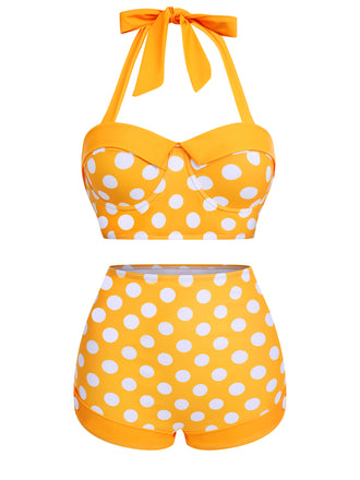 GELBES POLKA DOTS HALFTER BIKINI SET