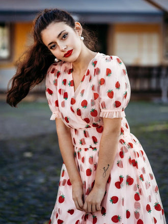 1950ER ERDBEERE SPITZE SWING KLEID