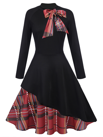 1950ER PATCHWORK BOW PLAID SWING KLEID