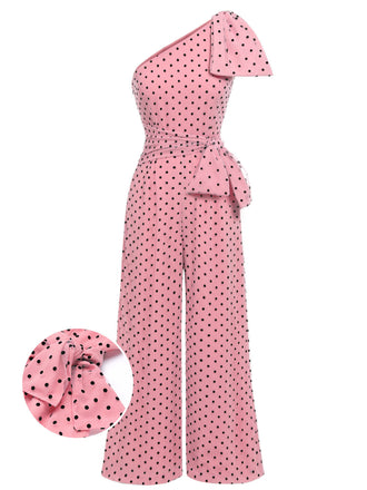 Rosa 1930er Polka Dot One-shoulder Jumpsuit