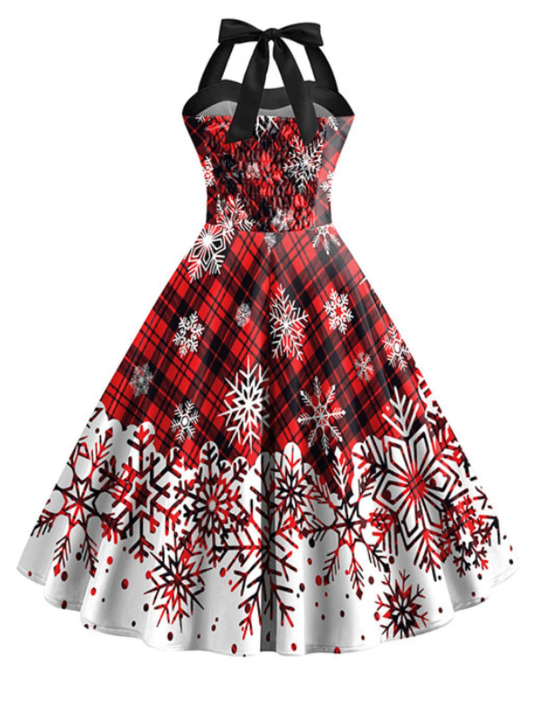1950er Weihnachten Plaid Schneeflocke Halter Kleid