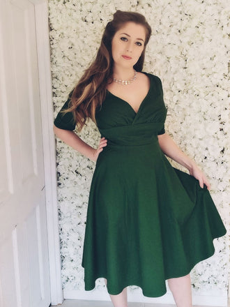 1950ER V-AUSSCHNITT KURZARM SWING KLEID