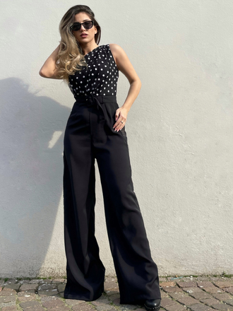SCHWARZER 1950ER TUPFEN JUMPSUIT