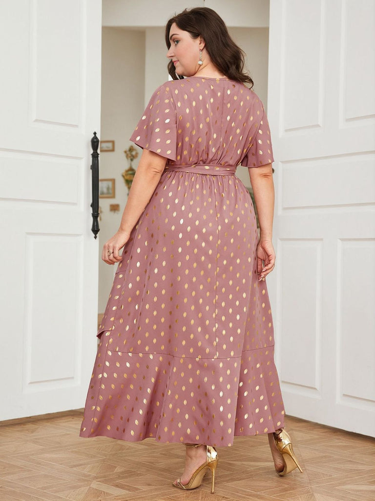 [Übergröße] Lotus Rosa 1930s Bronzing Polka Dot Taillenkleid