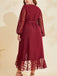 [Übergröße] Weinrot 1940er V-Ausschnitt Kleid mit Maschengürtel