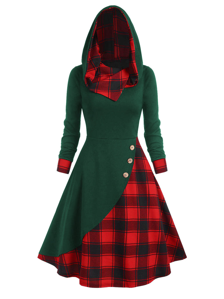 Grün&Rot 1950er Weihnachten Plaids Kapuzenkleid